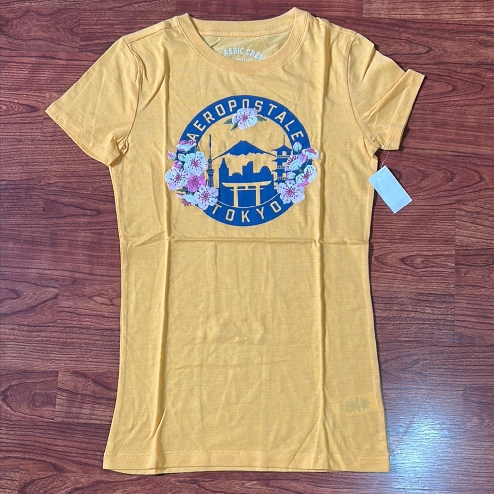 Aeropostale Classic Crew Yellow Graphic Tee Small